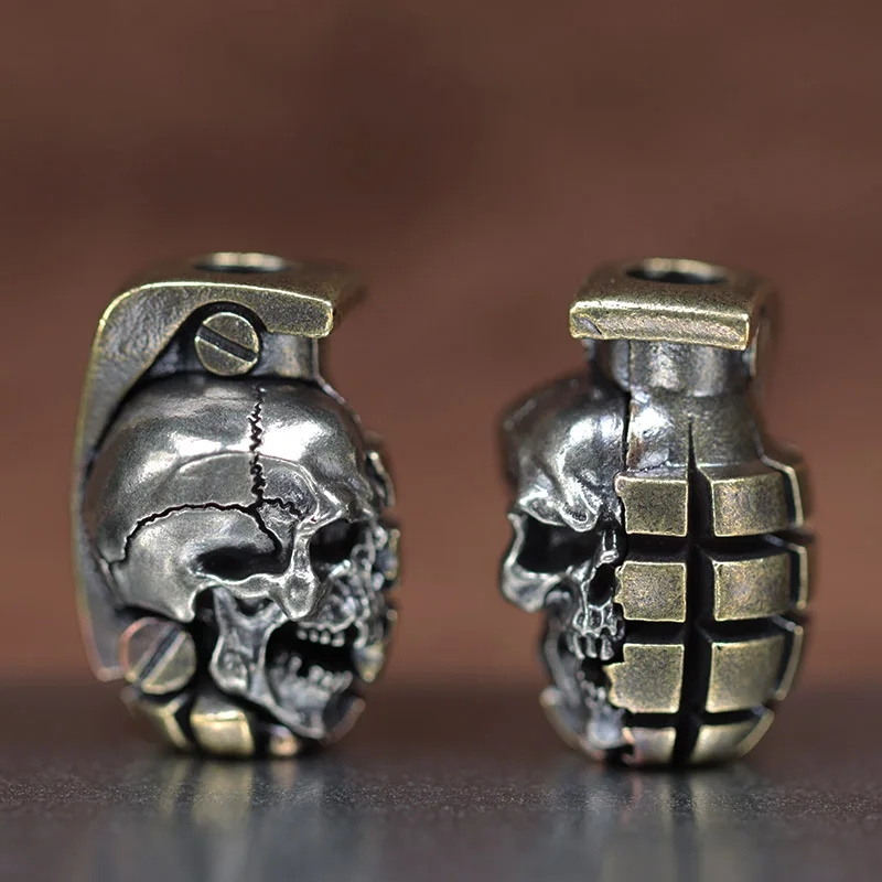 Paracord Bracelet - Dual Color Skull Grenade Brass Knife