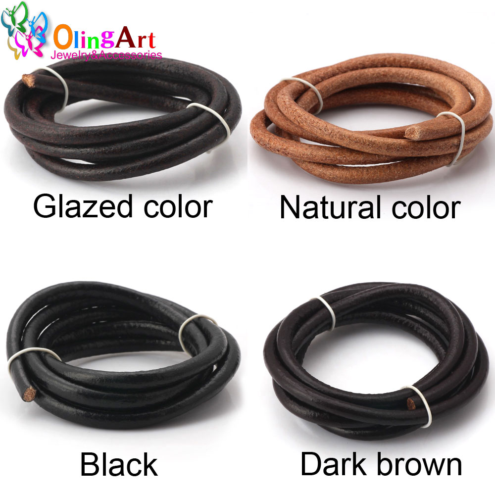 Paracord Bracelet - Olingart Dia 1.5/2/3/4/5/6mm Black/Natural/Brown/Glaze Leather Round
