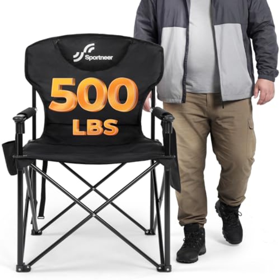 Outdoor Oversized Camping Chair - Outdoor camping chair: heavy-duty steel frame,