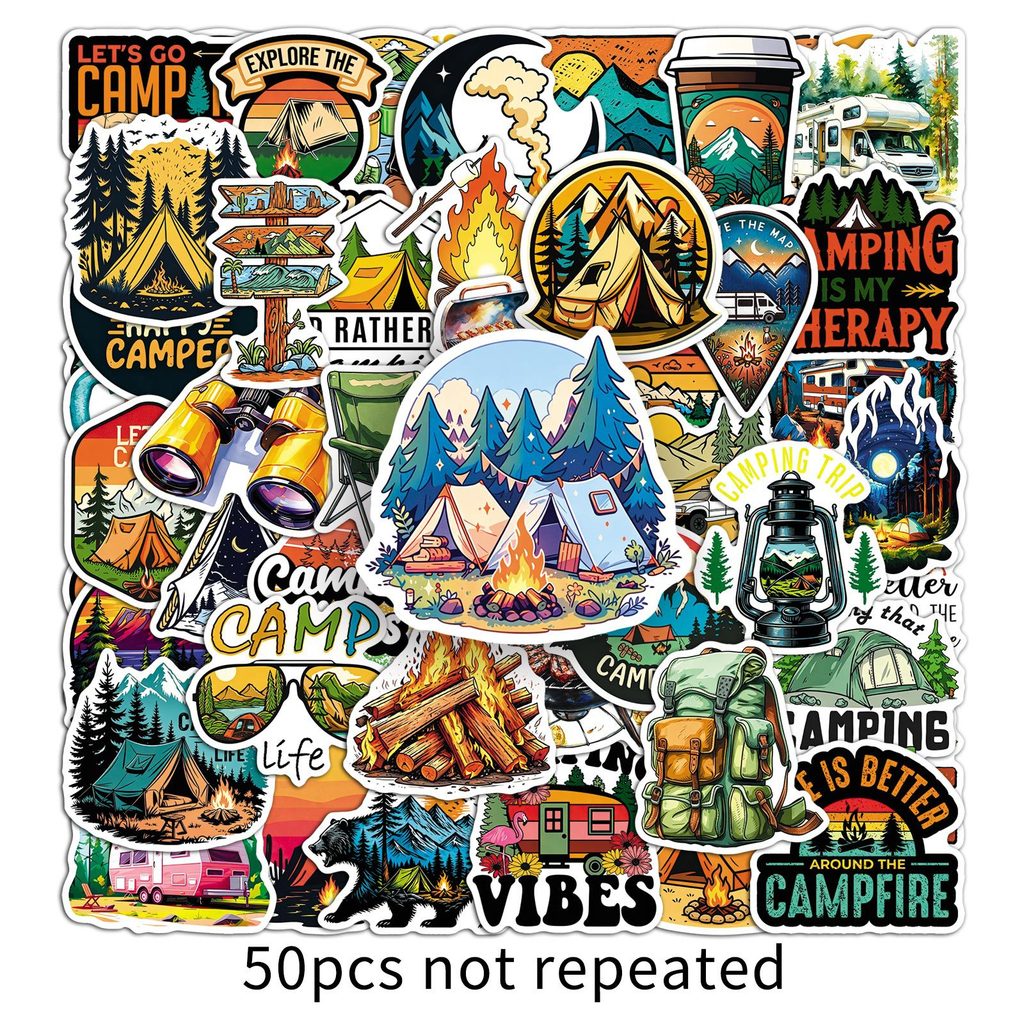 Outdoor Camping Anime - 50Sheets Trendy Camping Tent Waterproof Sticker
