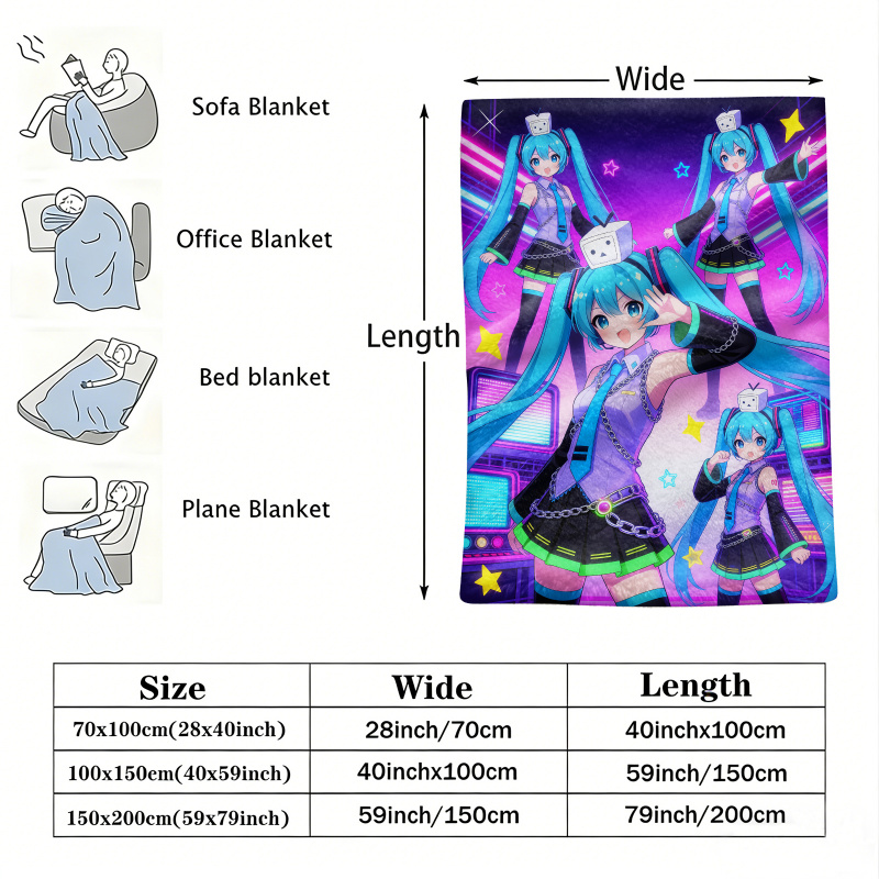 Hatsune Miku Flannel Blanket,  - Outdoor Camping Anime recension och pris