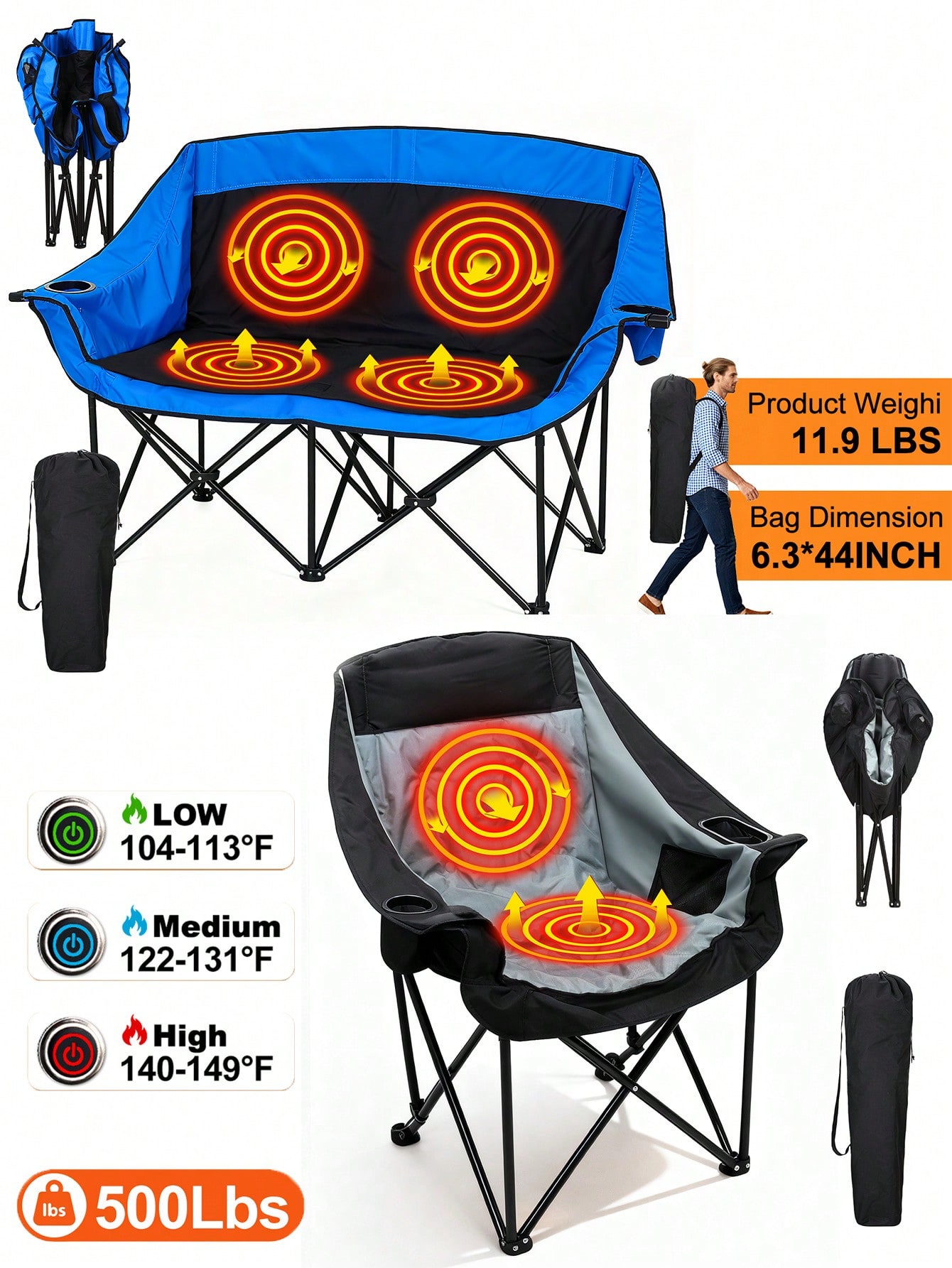 Heated Double Camping Chair He - Outdoor Oversized Camping Chair recension och pris