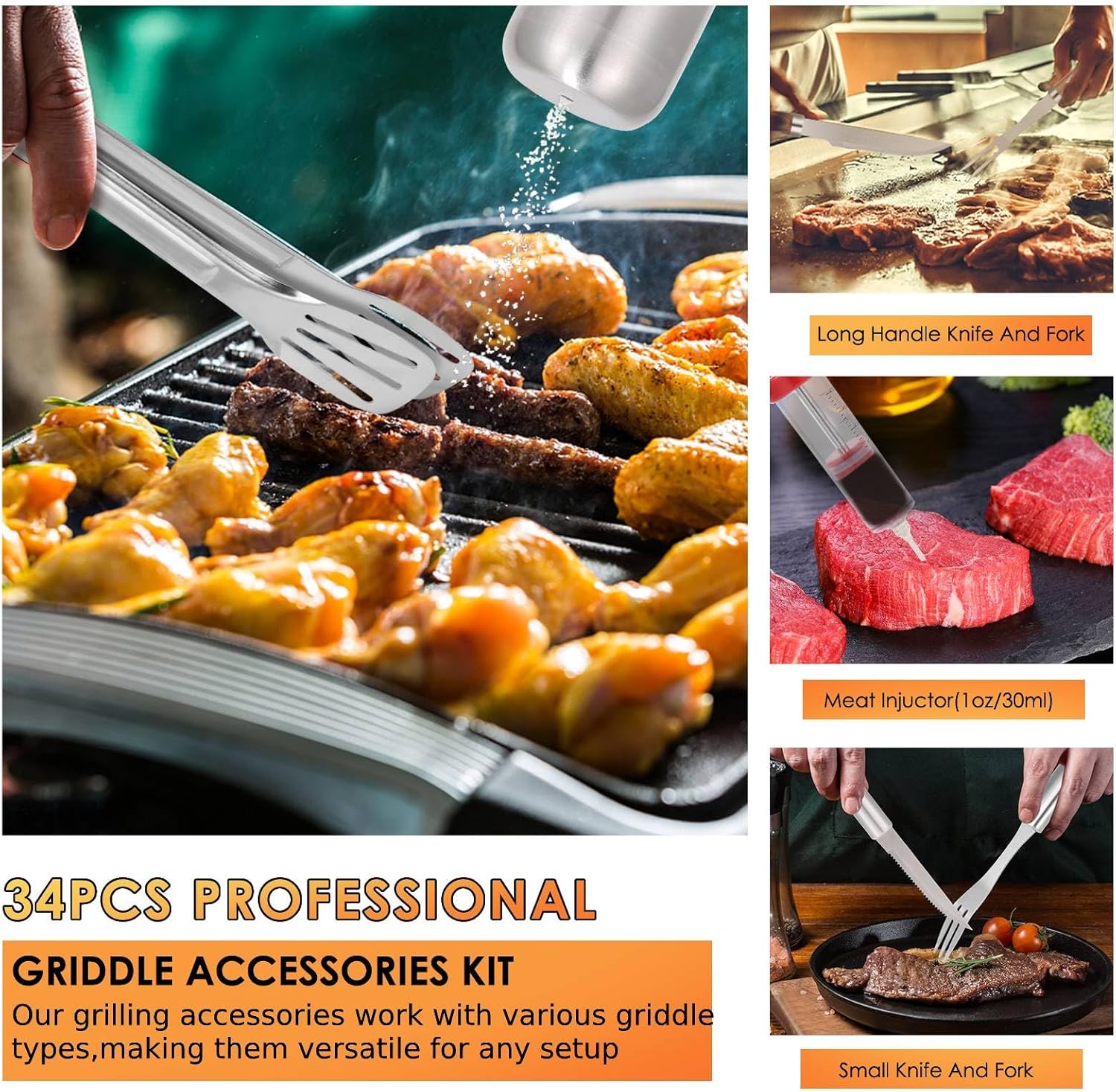 34Pcs Heavy Duty Grill Tools S - Camp Utensil Set recension och pris