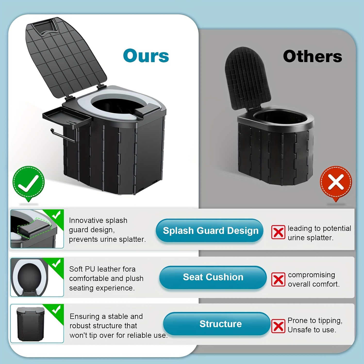Portable Folding Toilet with P - Outdoor Camping Quilt recension och pris